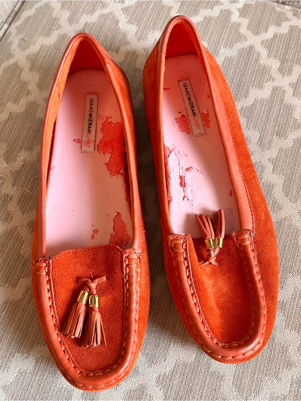 orange suede leather tassel loafers by Isaac Mizrahi Live Arden 8 preppy